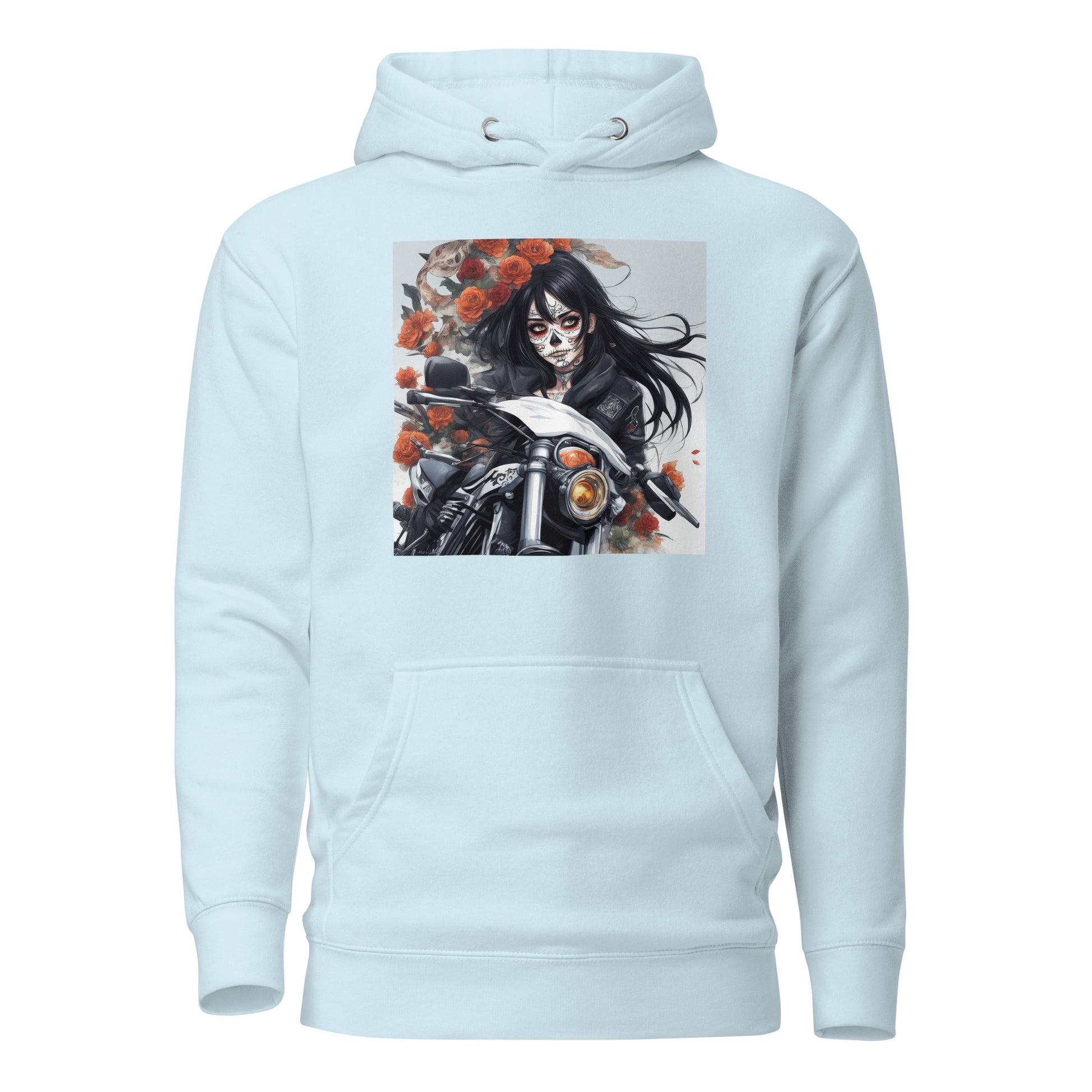 Day of the Dead Biker Close Up Men's Anime Hoodie Sky Blue