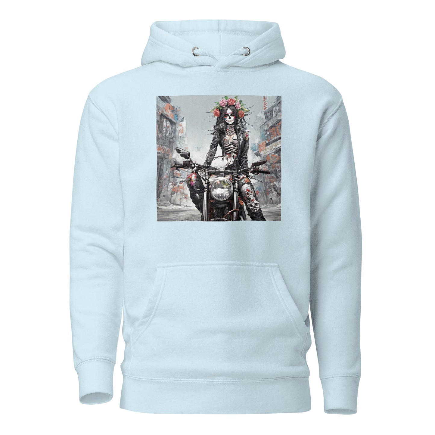 Day of the Dead Biker Men's Anime Hoodie Sky Blue