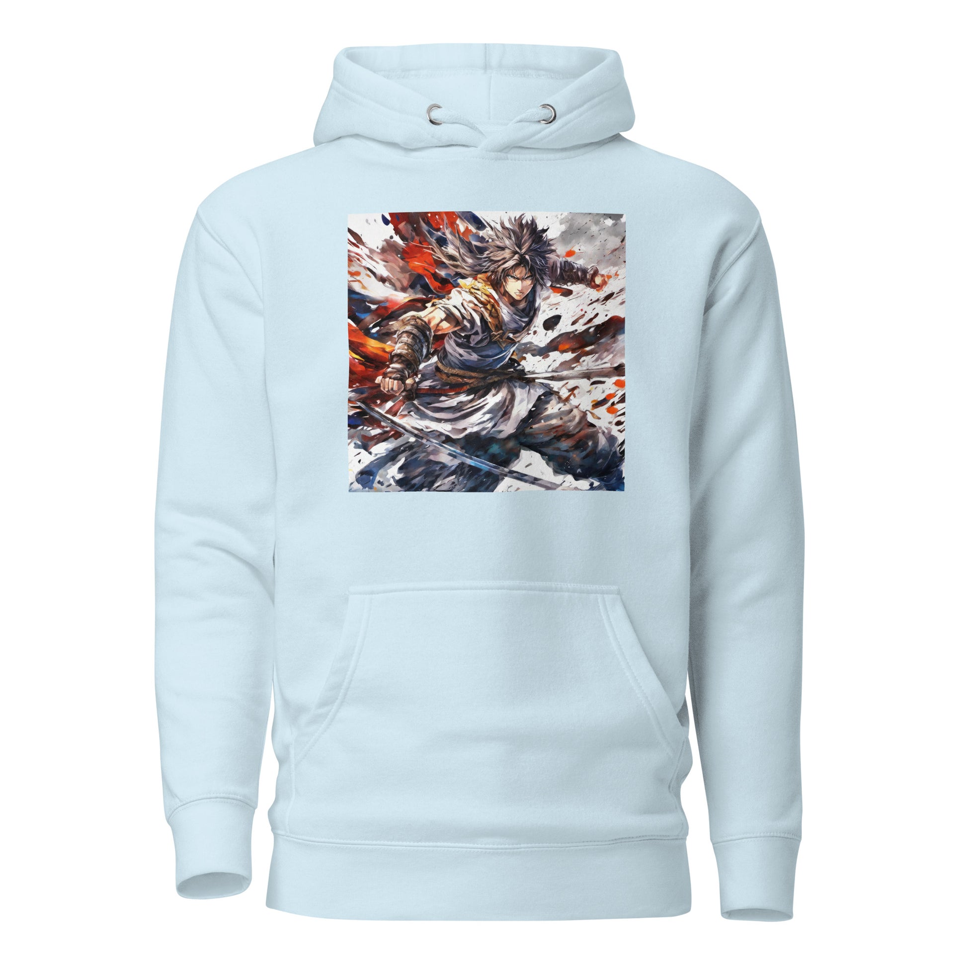 Mid Battle Action Men's Anime Hoodie Sky Blue