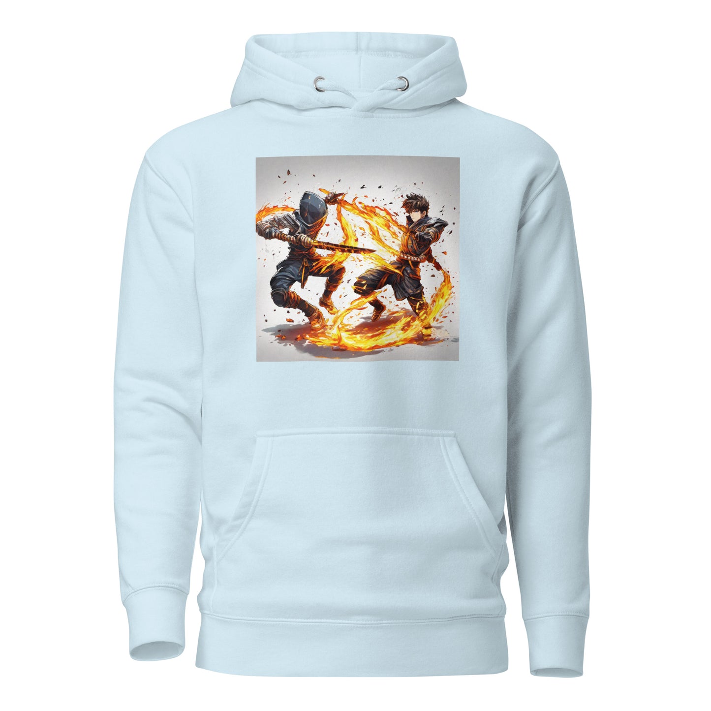 Fire-Dancing Duel Men's Anime Hoodie Sky Blue