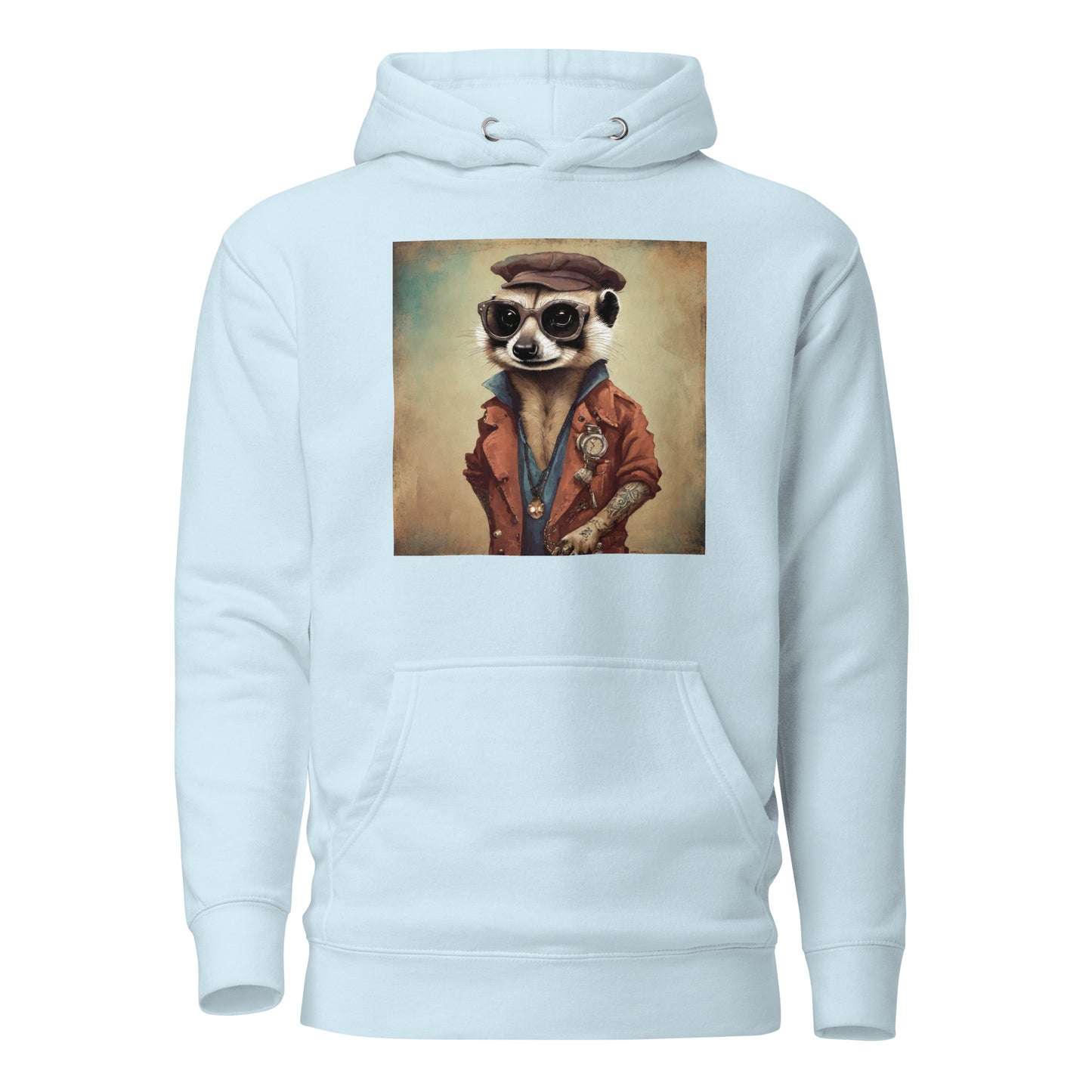 Hipster Ferret with Tattoos Men's Funny Hoodie Sky Blue