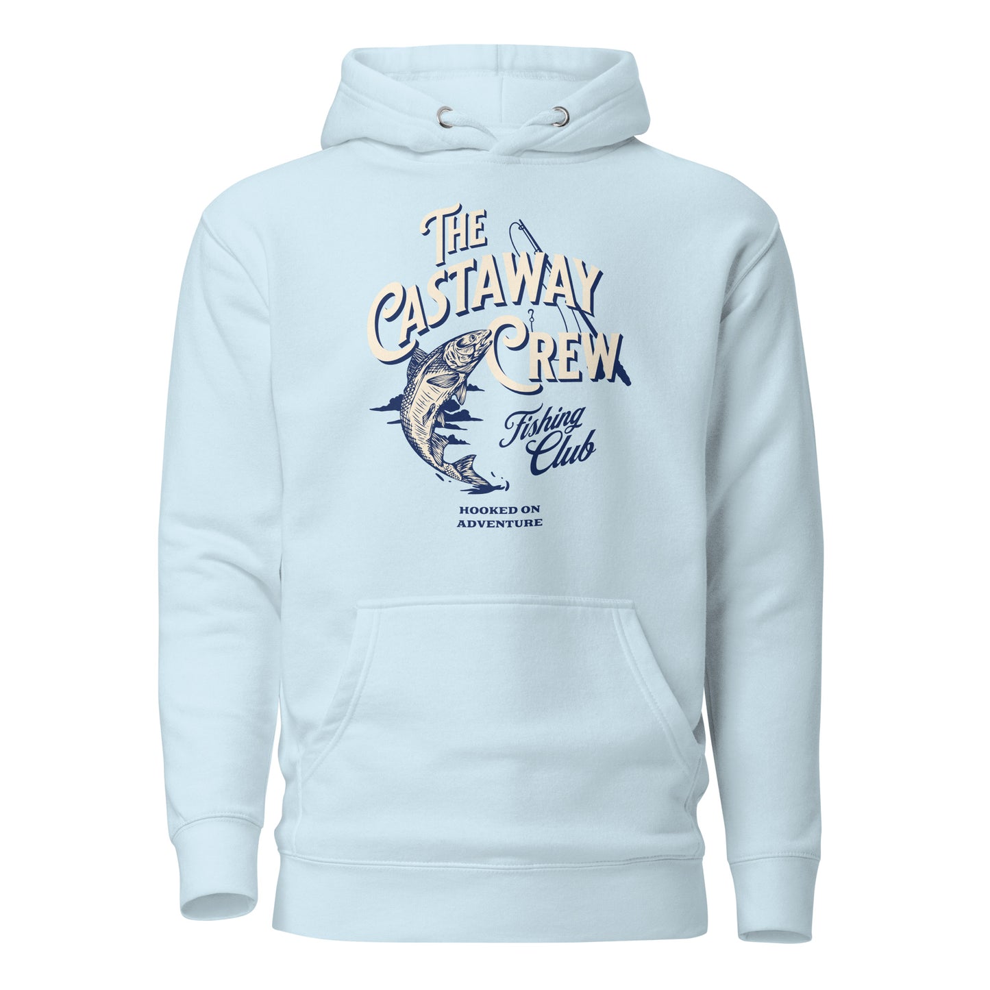 The Castaway Crew Fishing Club Hoodie for Dad Sky Blue