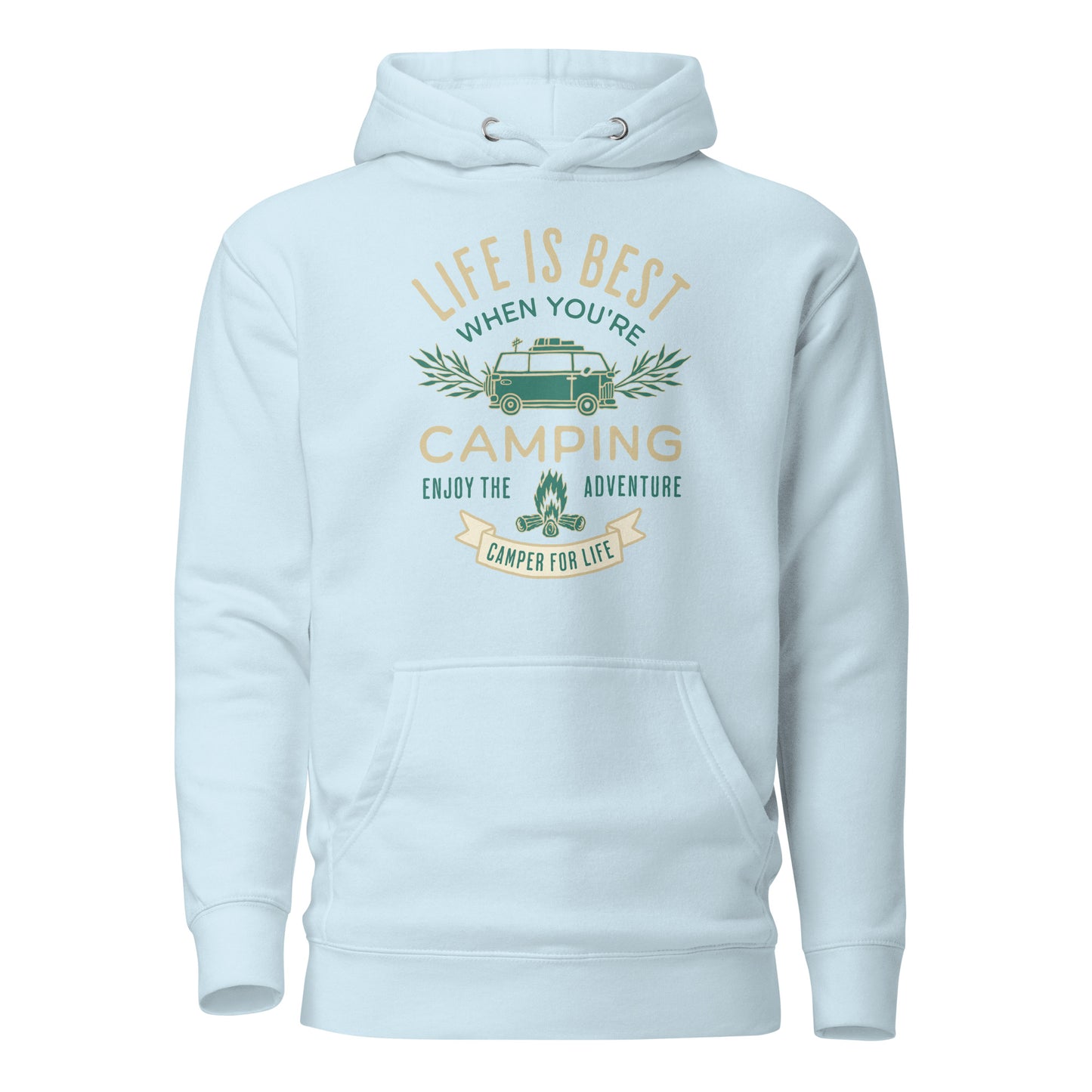 Life is Best When You're Camping Men's Outdoor Hoodie Sky Blue