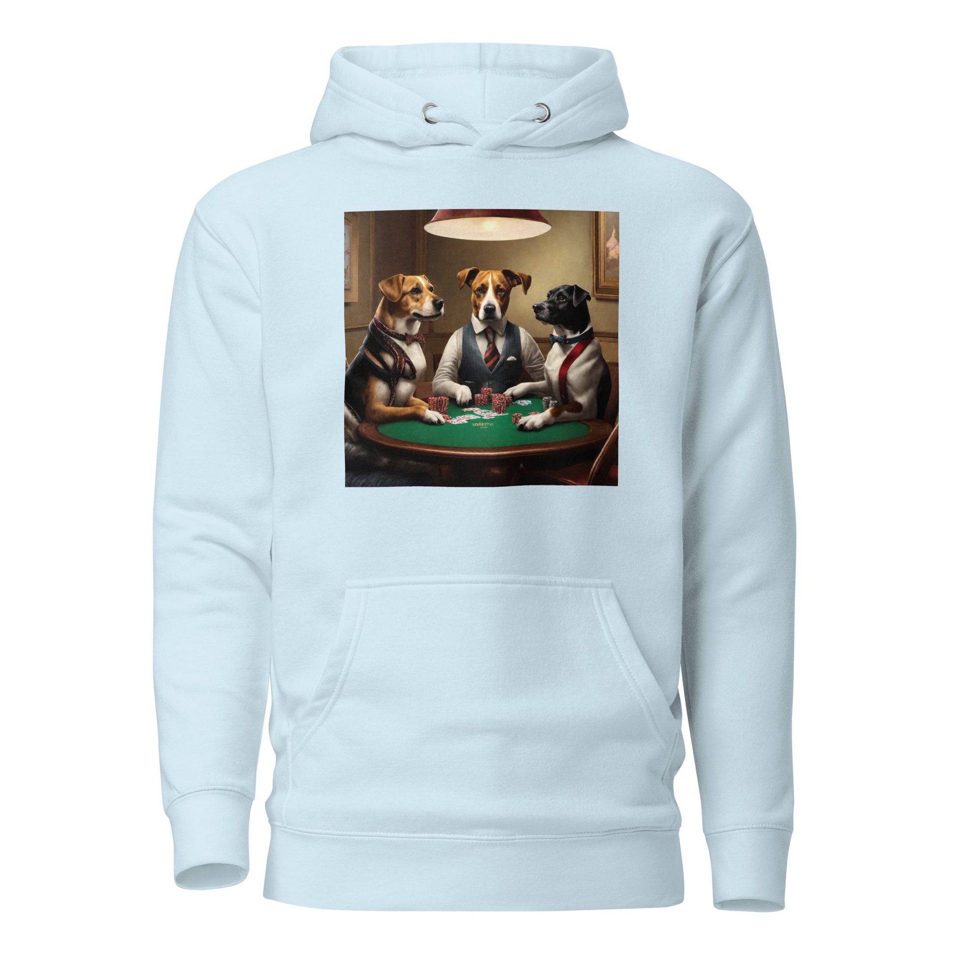 Poker Playing Pooches Men's Funny Hoodie Sky Blue