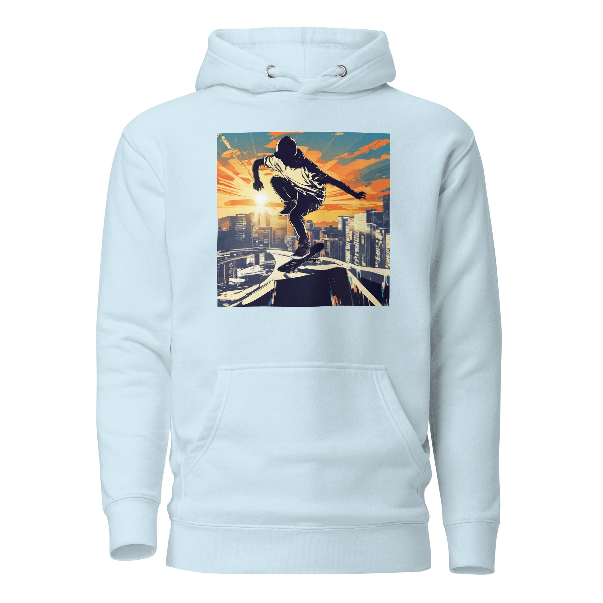 Skateboarding in the City Men's Graphic Hoodie Sky Blue