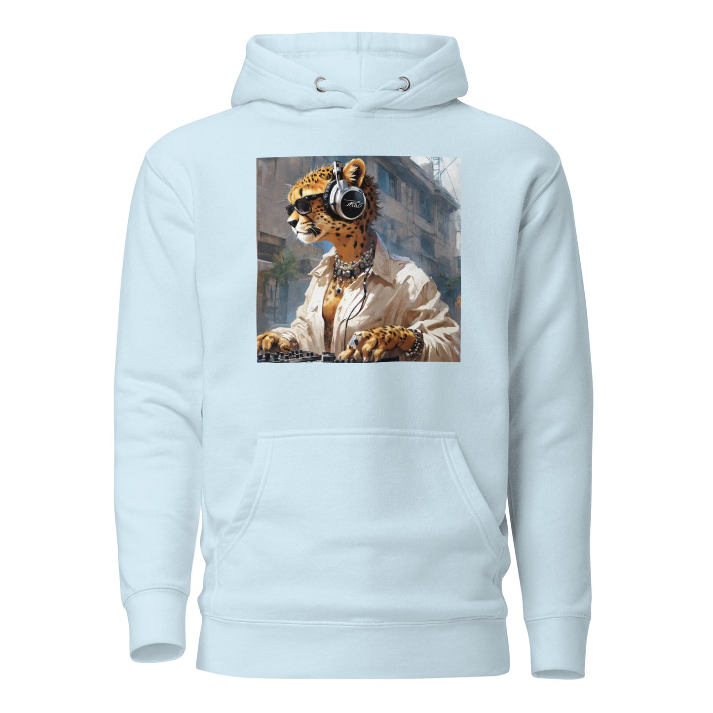 Leopard DJing Men's Graphic Hoodie Sky Blue