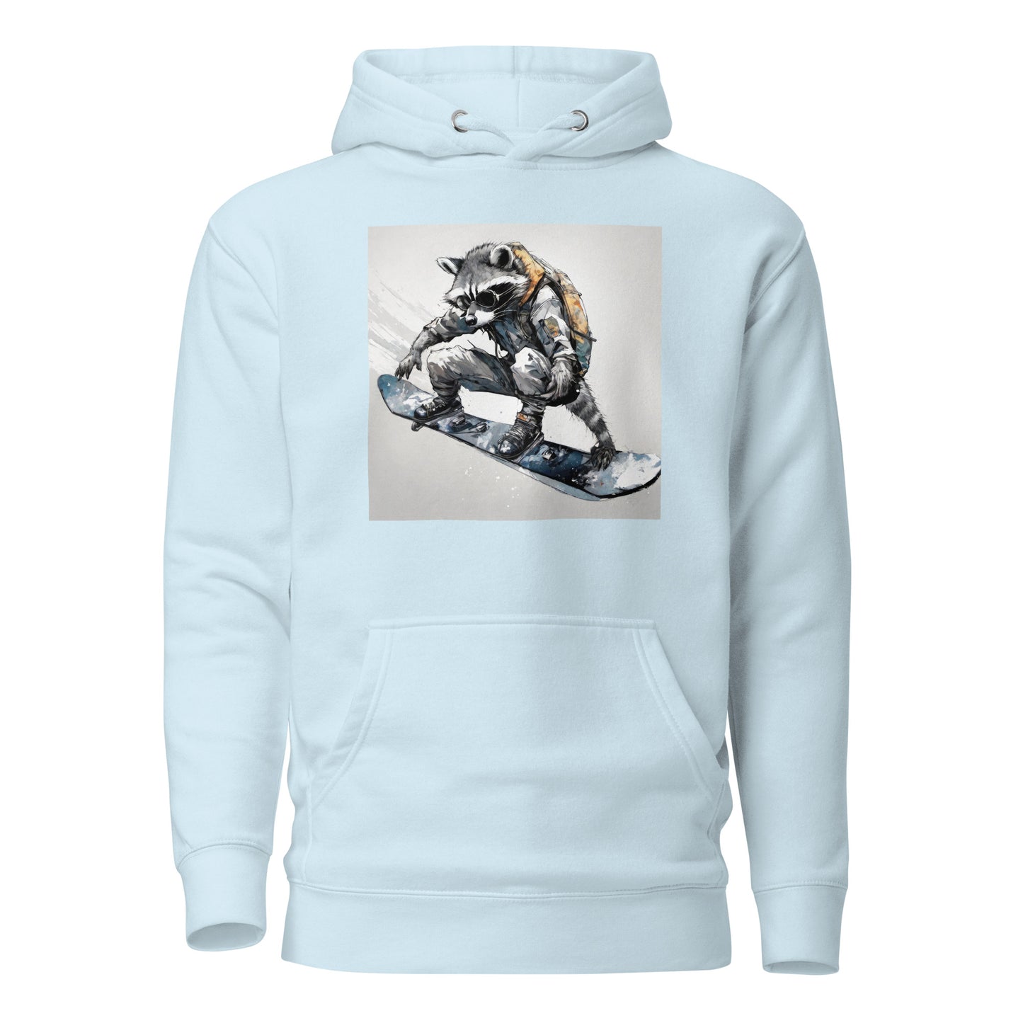 Raccoon Snowboarder Men's Winter Hoodie Sky Blue