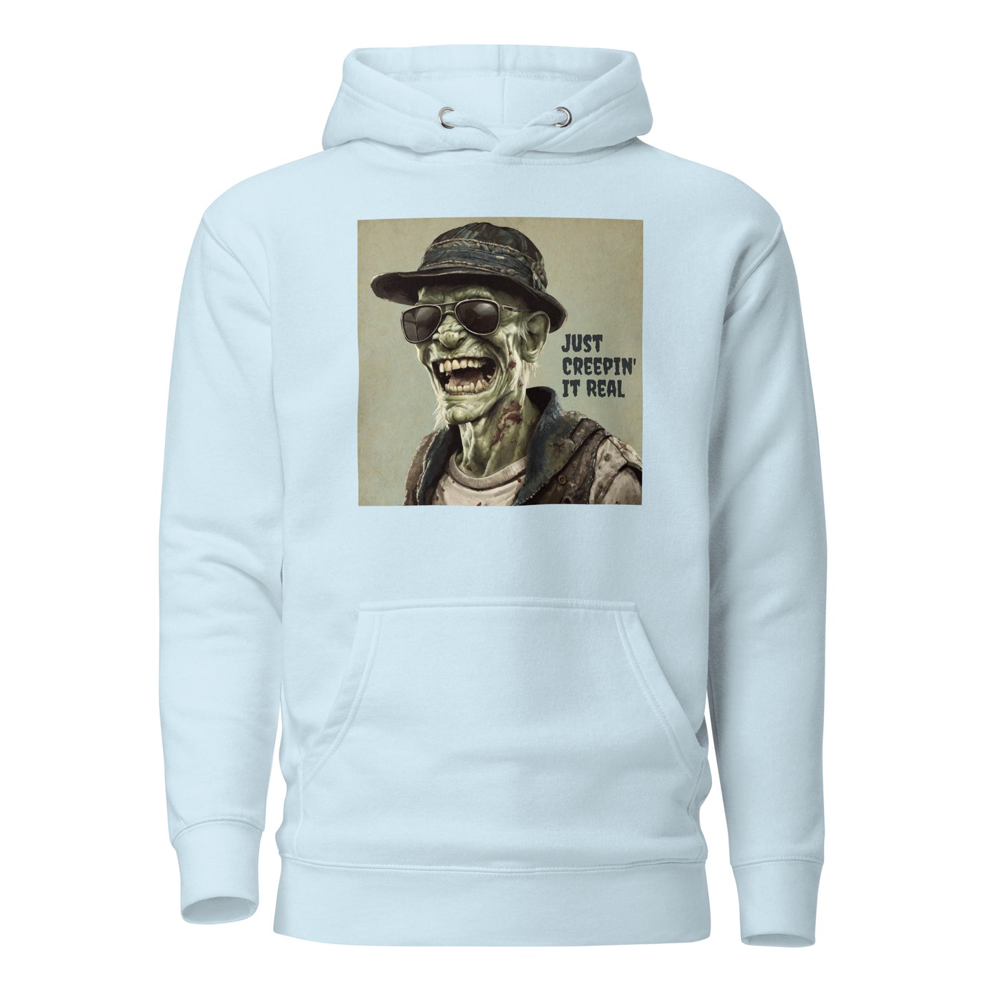 Just Creepin' It Real Men's Zombie Hoodie for Halloween Sky Blue