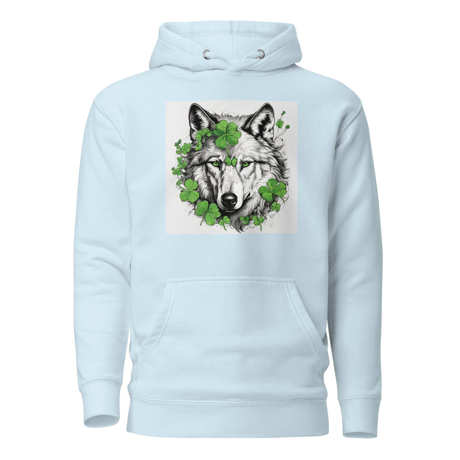 Wolf & Shamrock Lucky St Patrick's Day Men's Hoodie Sky Blue