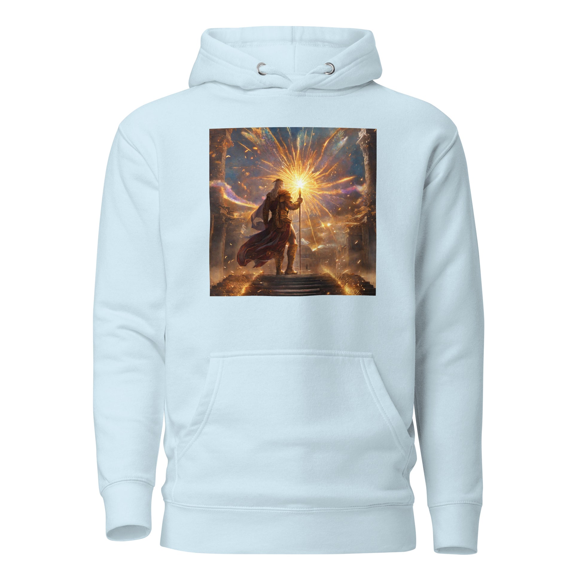 Zeus Creating Fireworks Men's 4th of July Hoodie Sky Blue