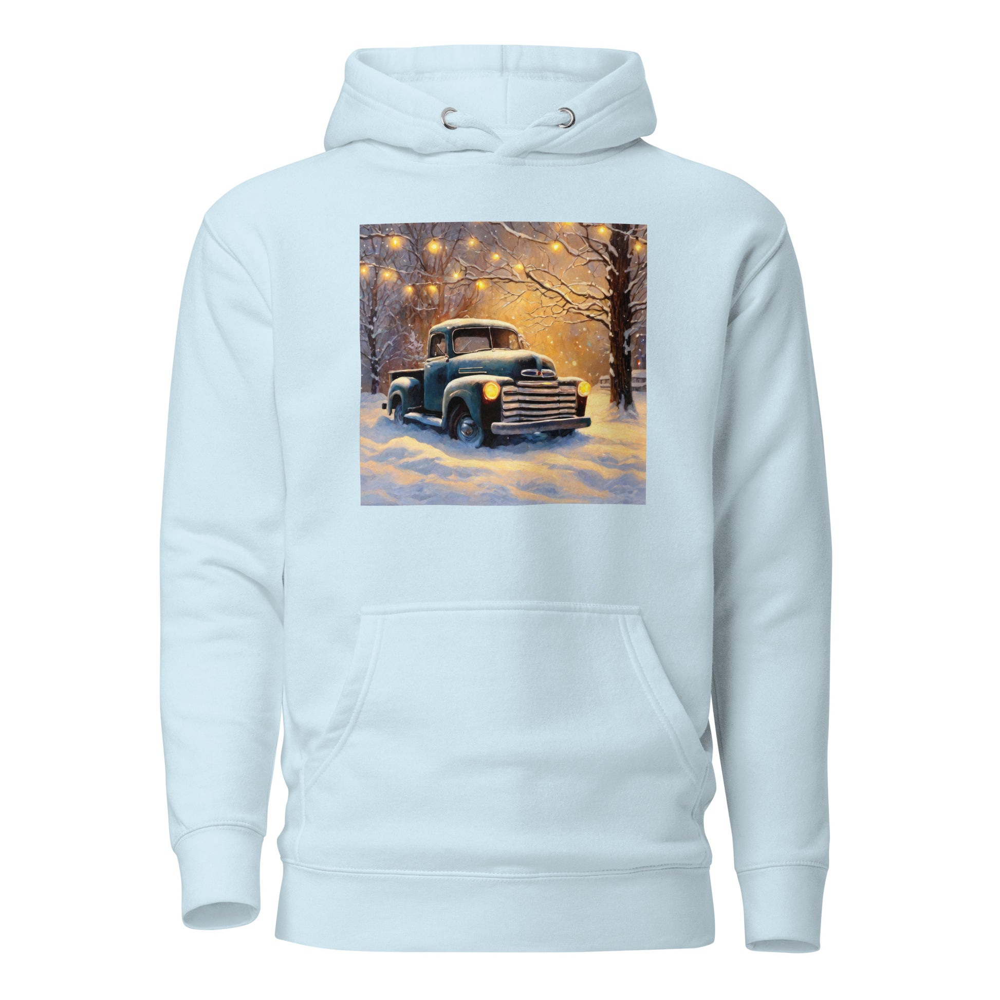 Old Pickup Truck in Winter Scene Christmas Men's Hoodie Sky Blue