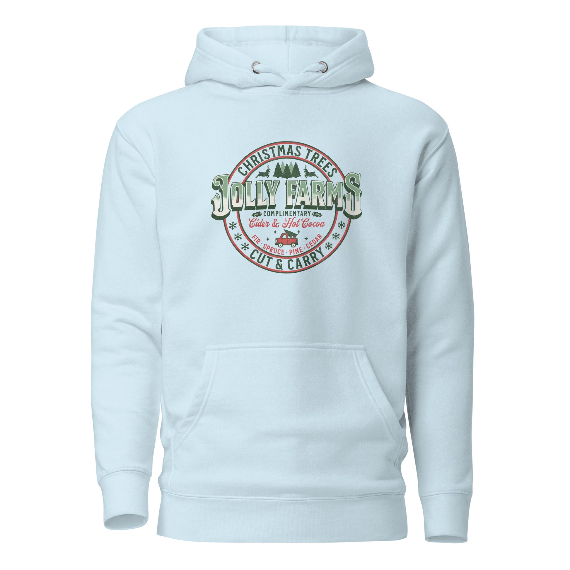 Jolly Farms Christmas Trees Men's Holiday Hoodie Sky Blue