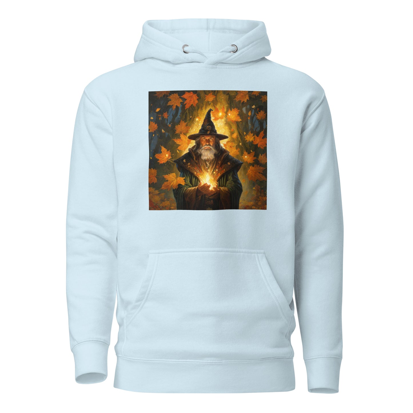 Autumn Wizard Making Fall Leaves Men's Graphic Hoodie Sky Blue