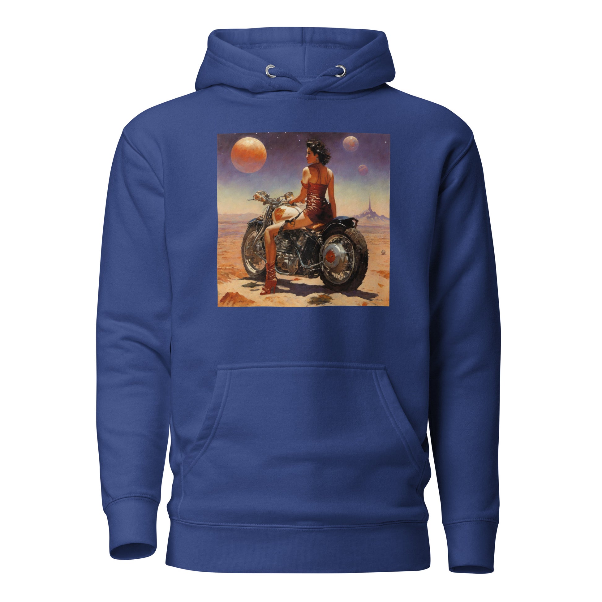 Biker Babe in Space Men's Sci-Fi Hoodie Team Royal