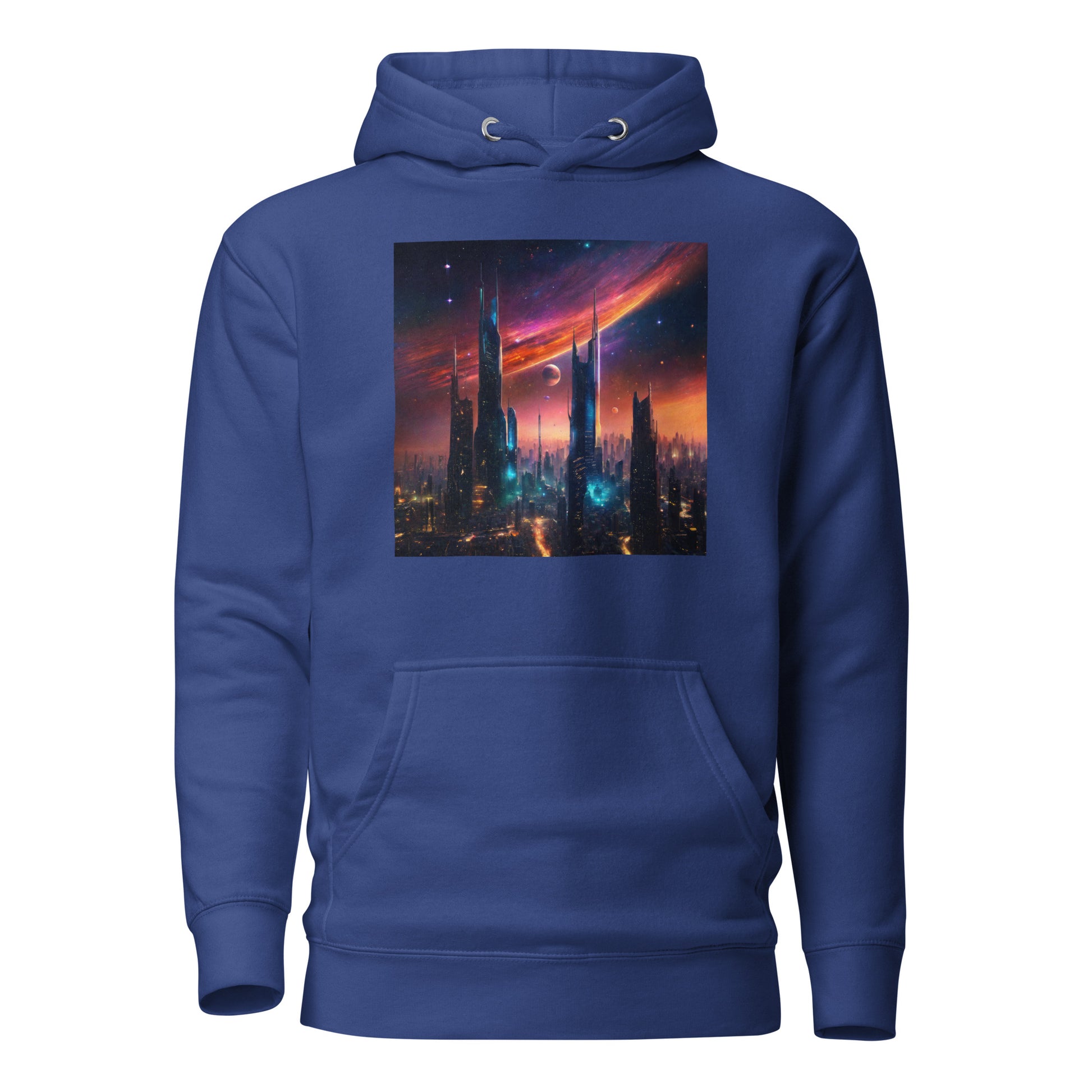 Futuristic Ciyscape Men's Pullover Sweatshirt Hoodie Team Royal