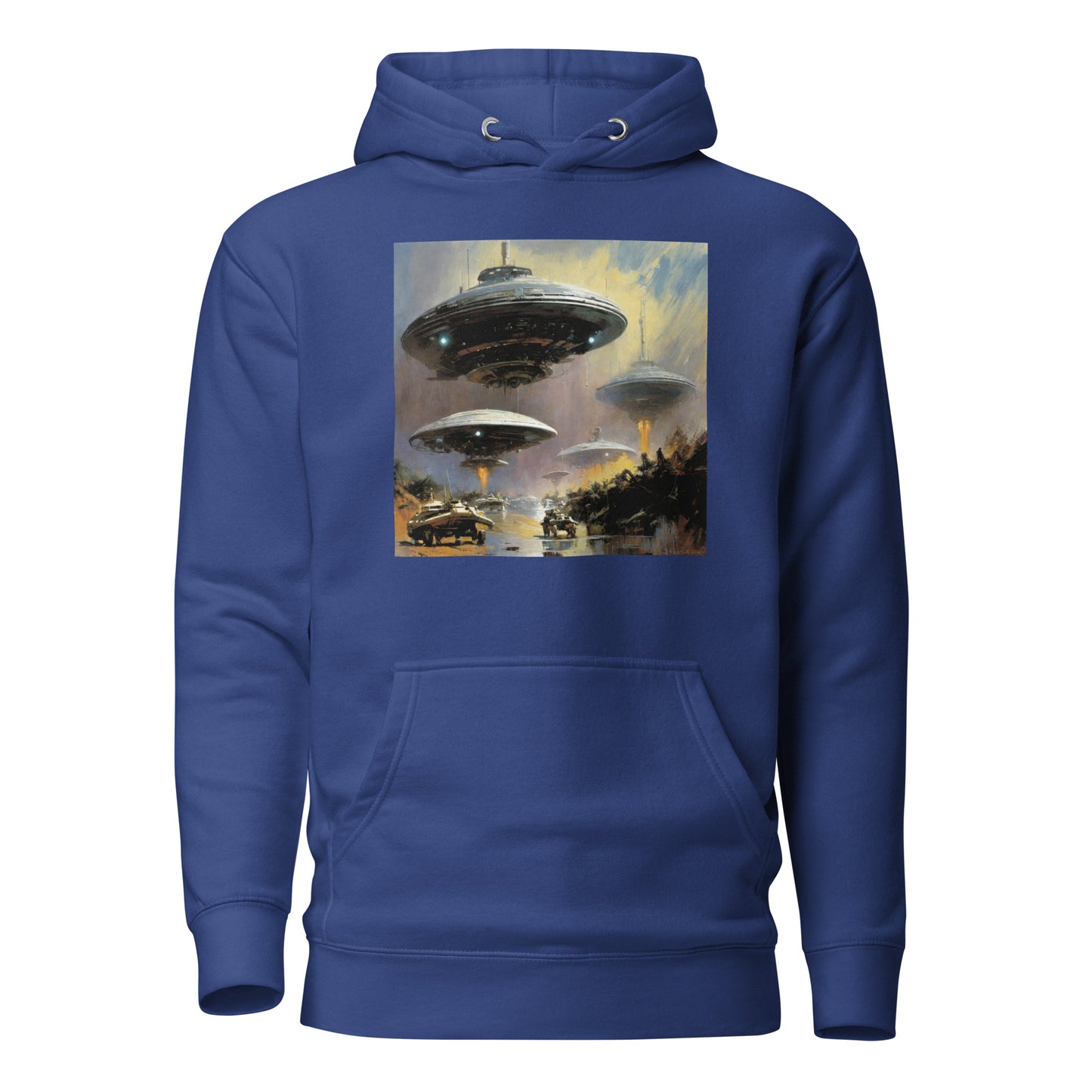 Alien Invasion Men's Graphic Pullover Sweatshirt Hoodie Team Royal