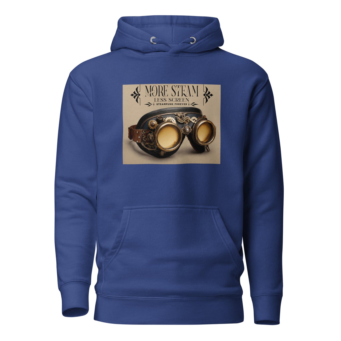 More Steam Less Screen Men's Steampunk Hoodie Team Royal