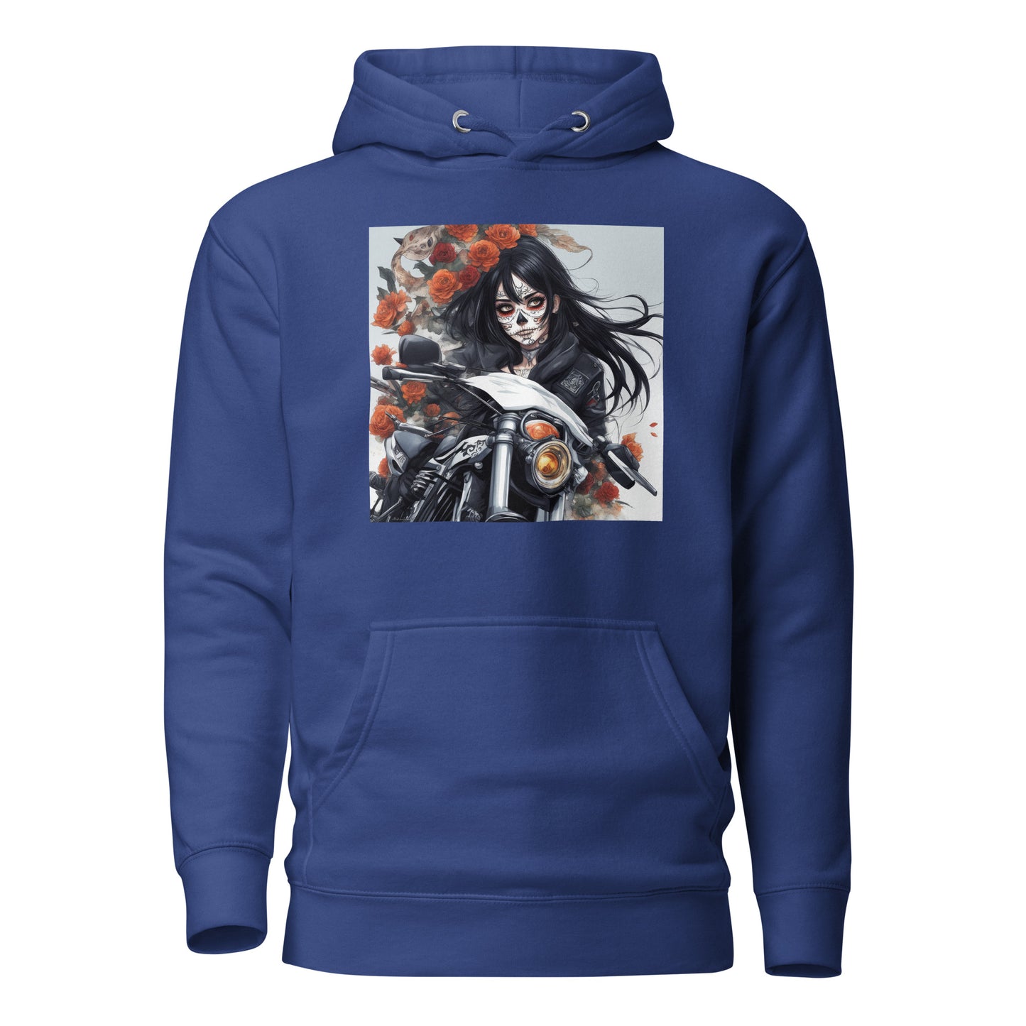 Day of the Dead Biker Close Up Men's Anime Hoodie Team Royal