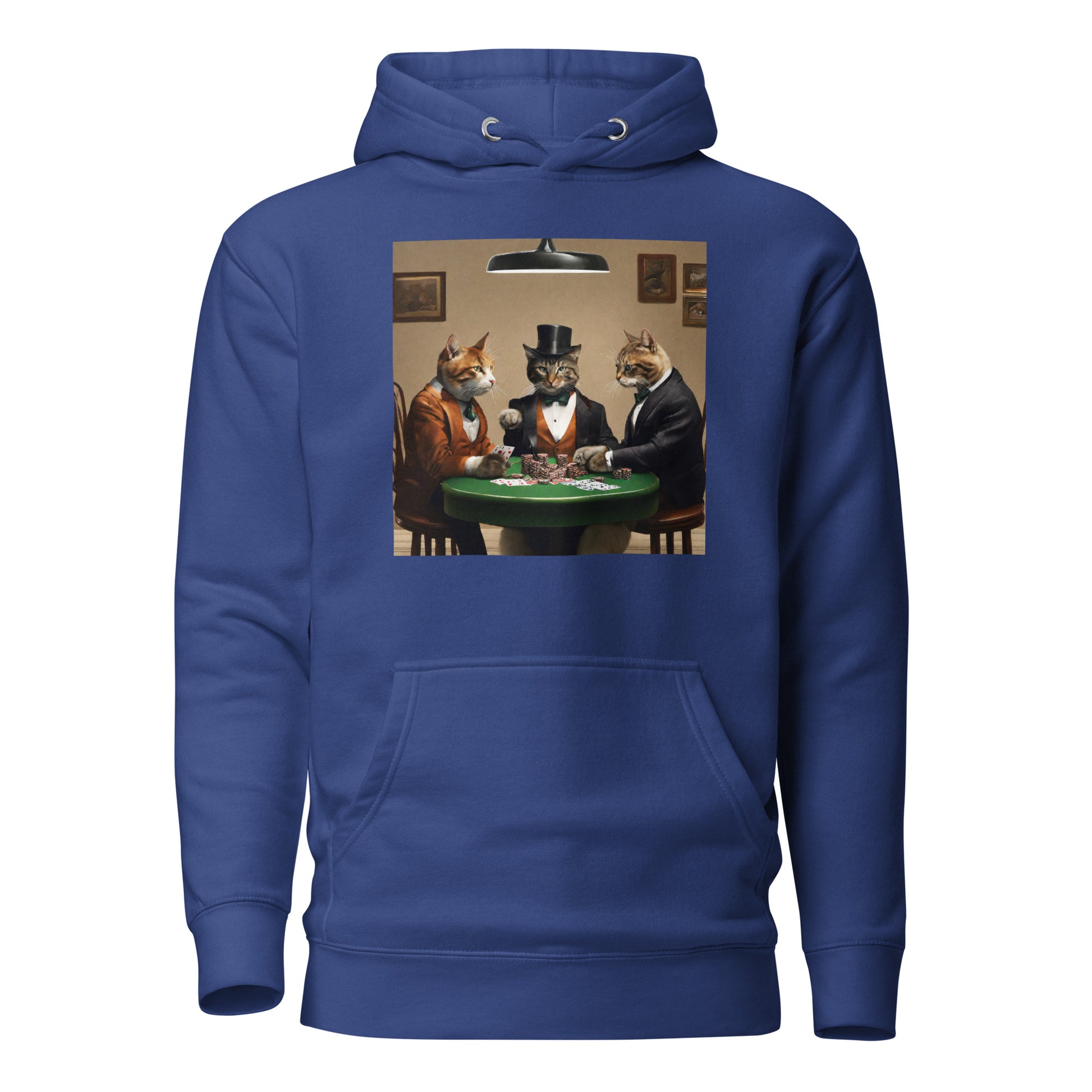 Cats Playing Poker Men's Funny Hoodie Team Royal