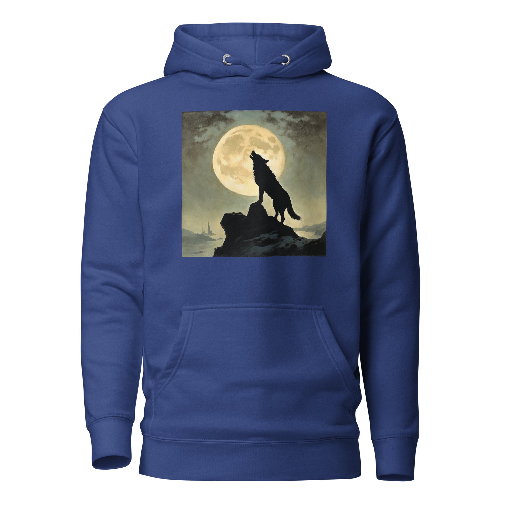 Wolf Howling at Moon Halloween Men's Hoodie Team Royal