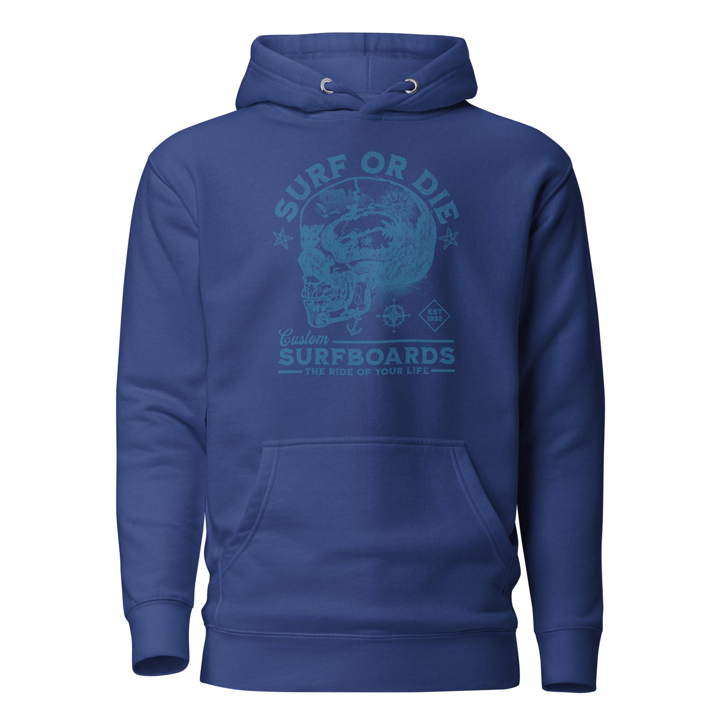 Surf or Die Surfboards Summer Hoodie for Men Team Royal