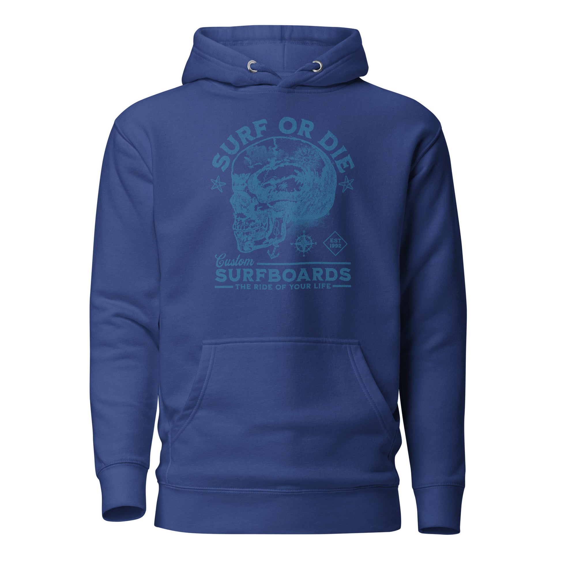 Surf or Die Surfboards Summer Hoodie for Men Team Royal