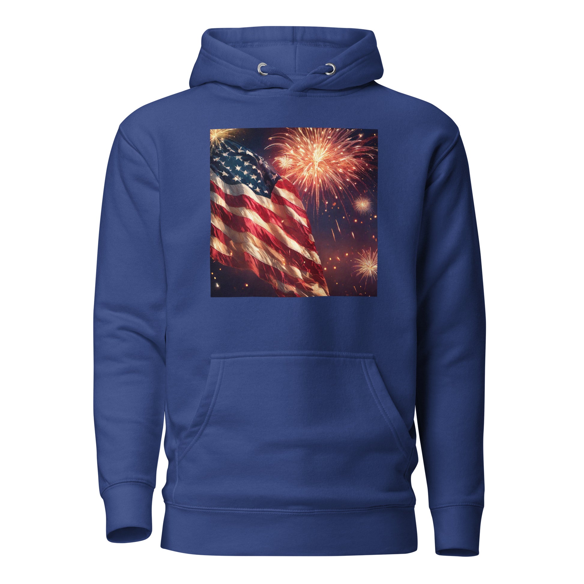 4th of July Fireworks and American Flag Hoodie Team Royal