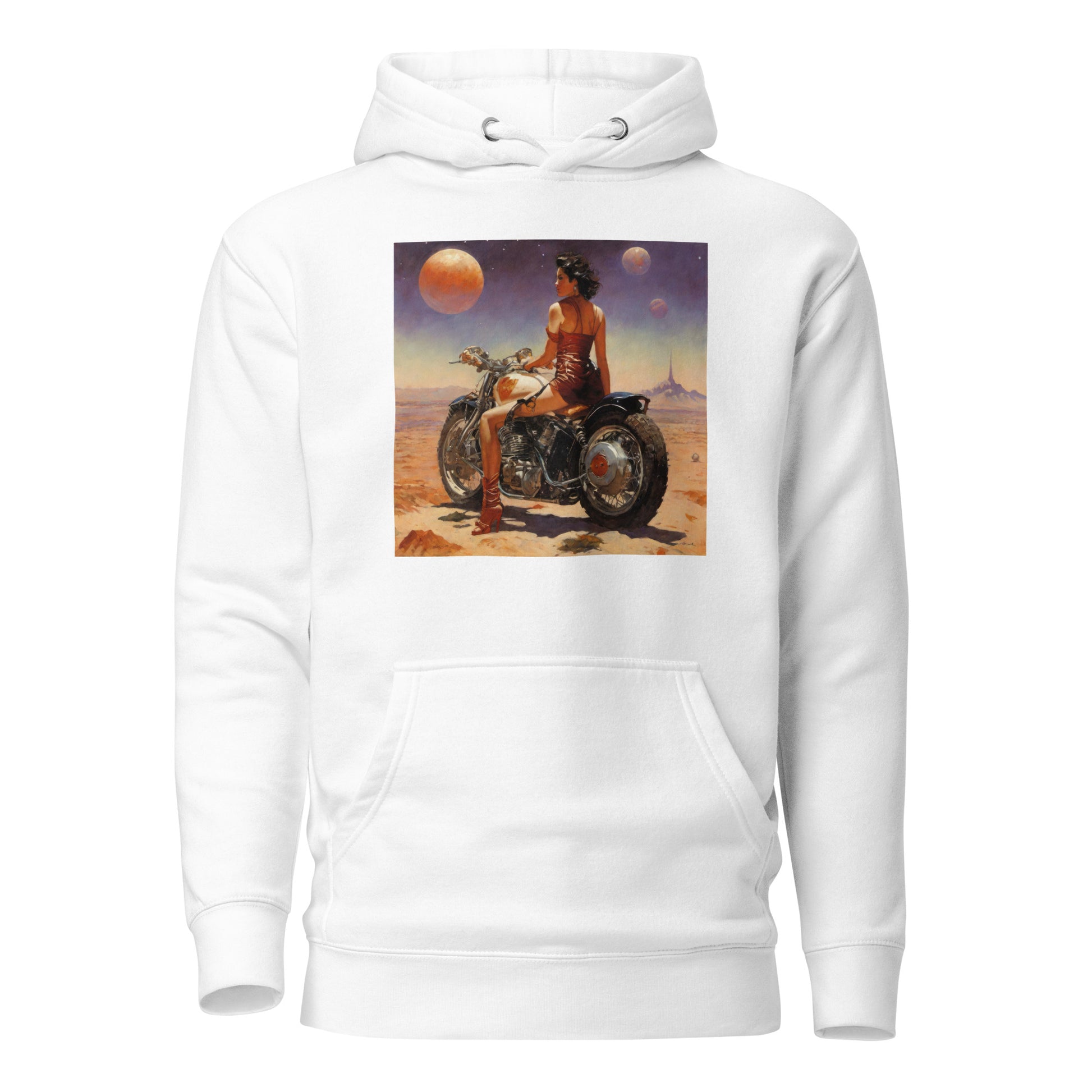 Biker Babe in Space Men's Sci-Fi Hoodie White