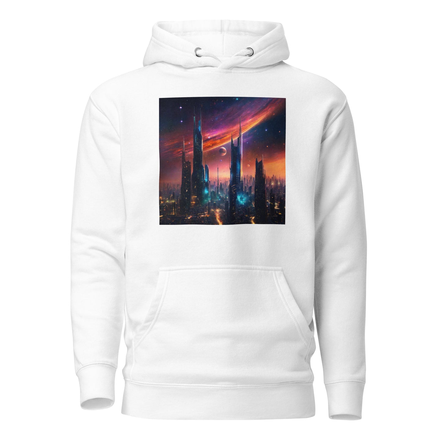 Futuristic Ciyscape Men's Pullover Sweatshirt Hoodie White