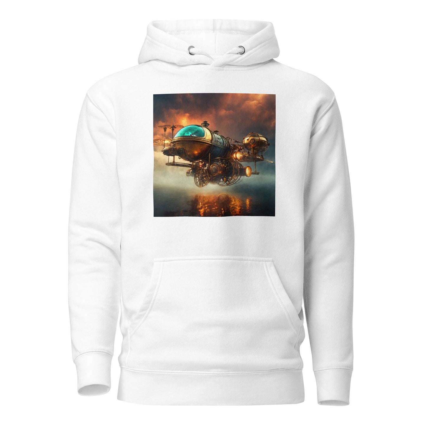 Majestic Sunset Airship Men's Steampunk Hoodie White