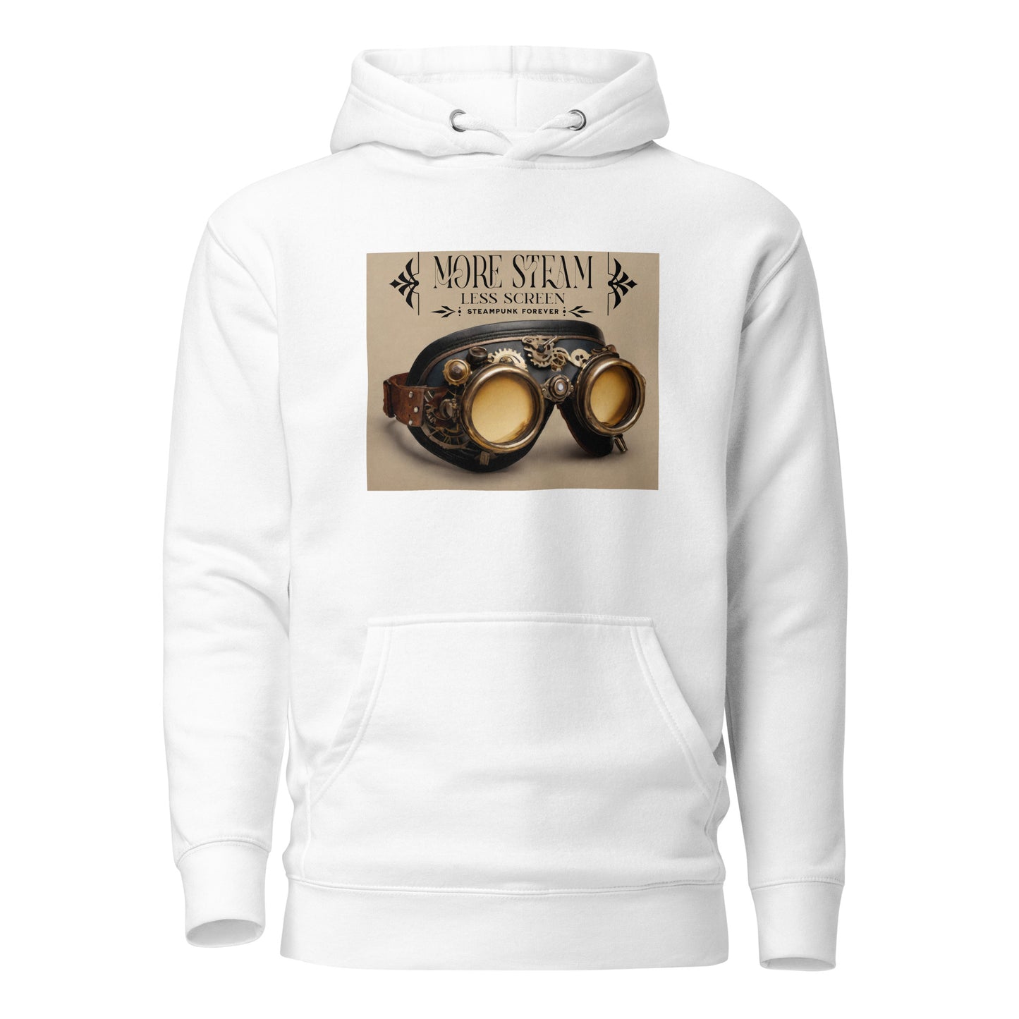 More Steam Less Screen Men's Steampunk Hoodie White