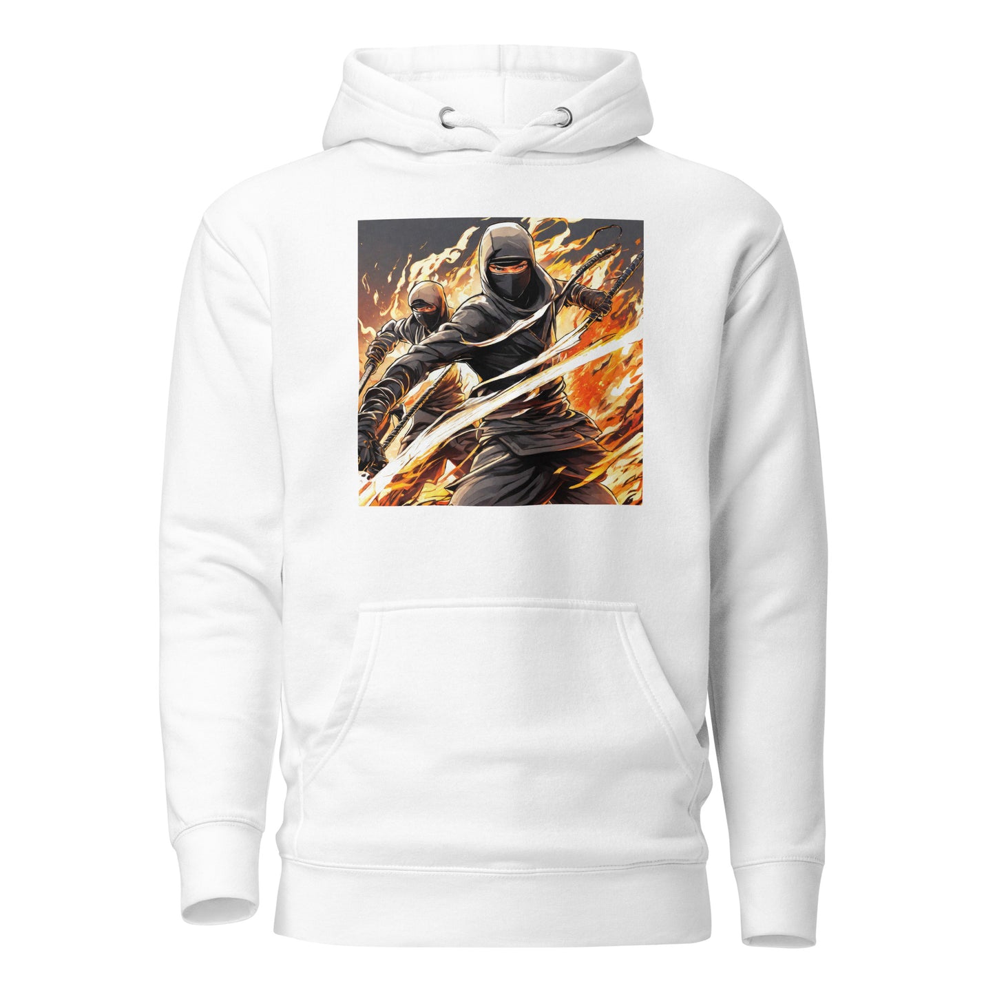 Flame-Wielding Assassin Men's Anime Hoodie White