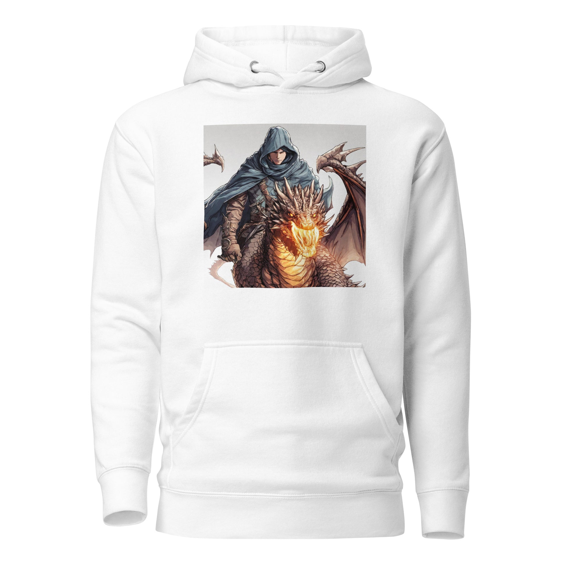 Hooded Knight, Fiery Dragon Men's Anime Hoodie White