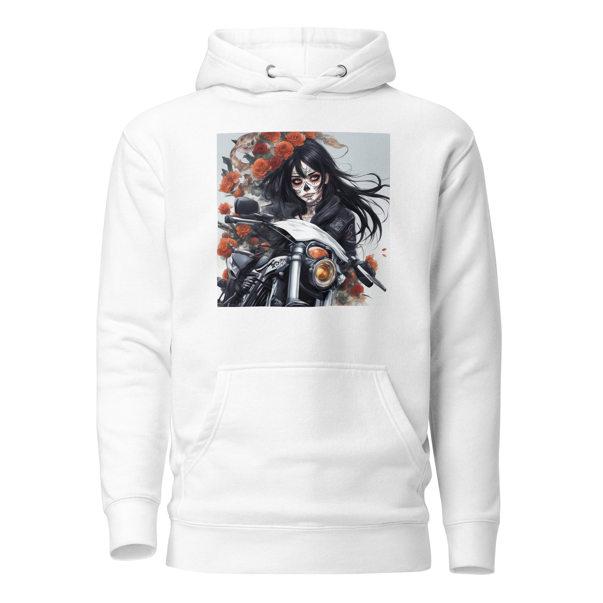 Day of the Dead Biker Close Up Men's Anime Hoodie White