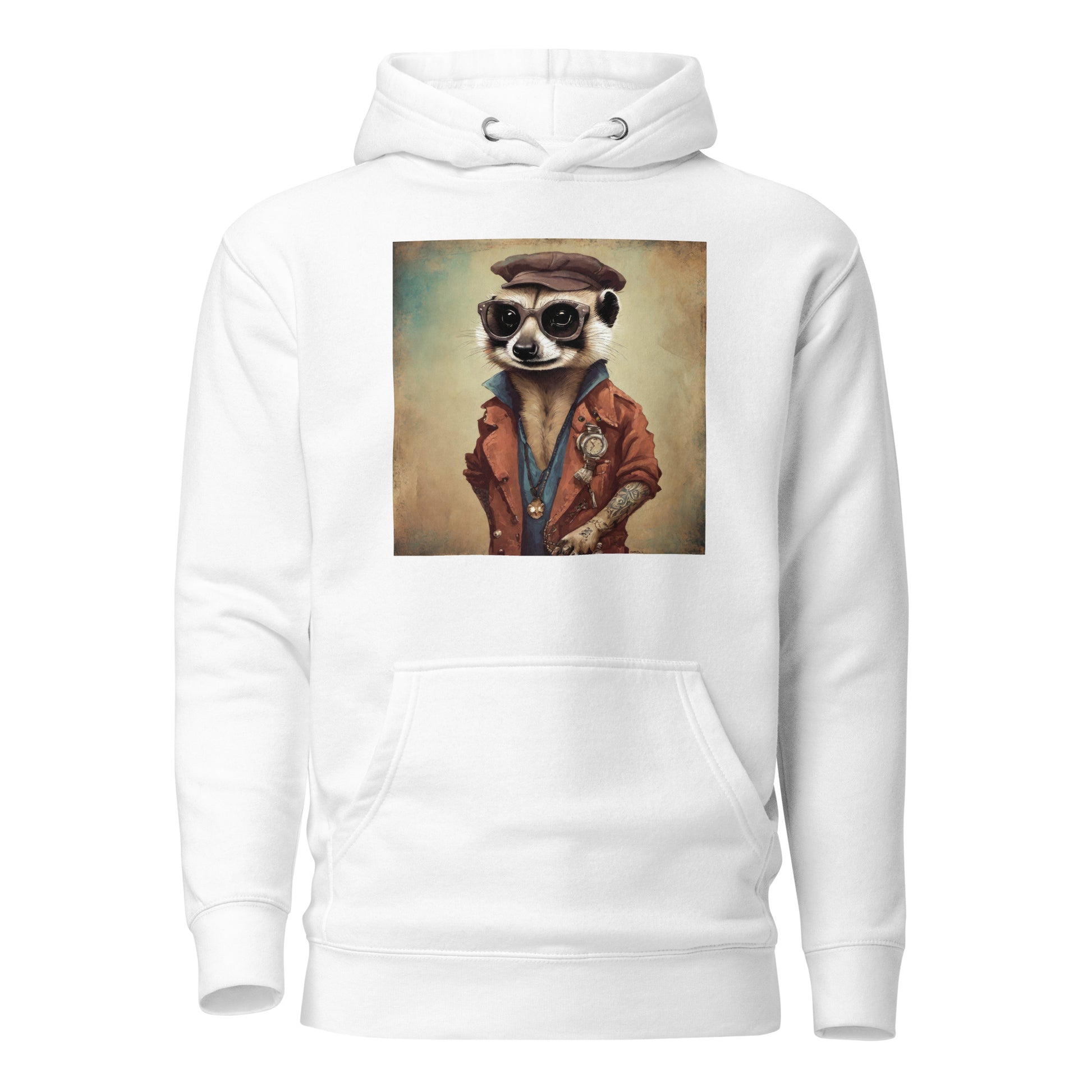 Hipster Ferret with Tattoos Men's Funny Hoodie White