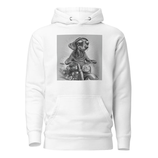 Happy Dachshund Biker Men's Graphic Hoodie White