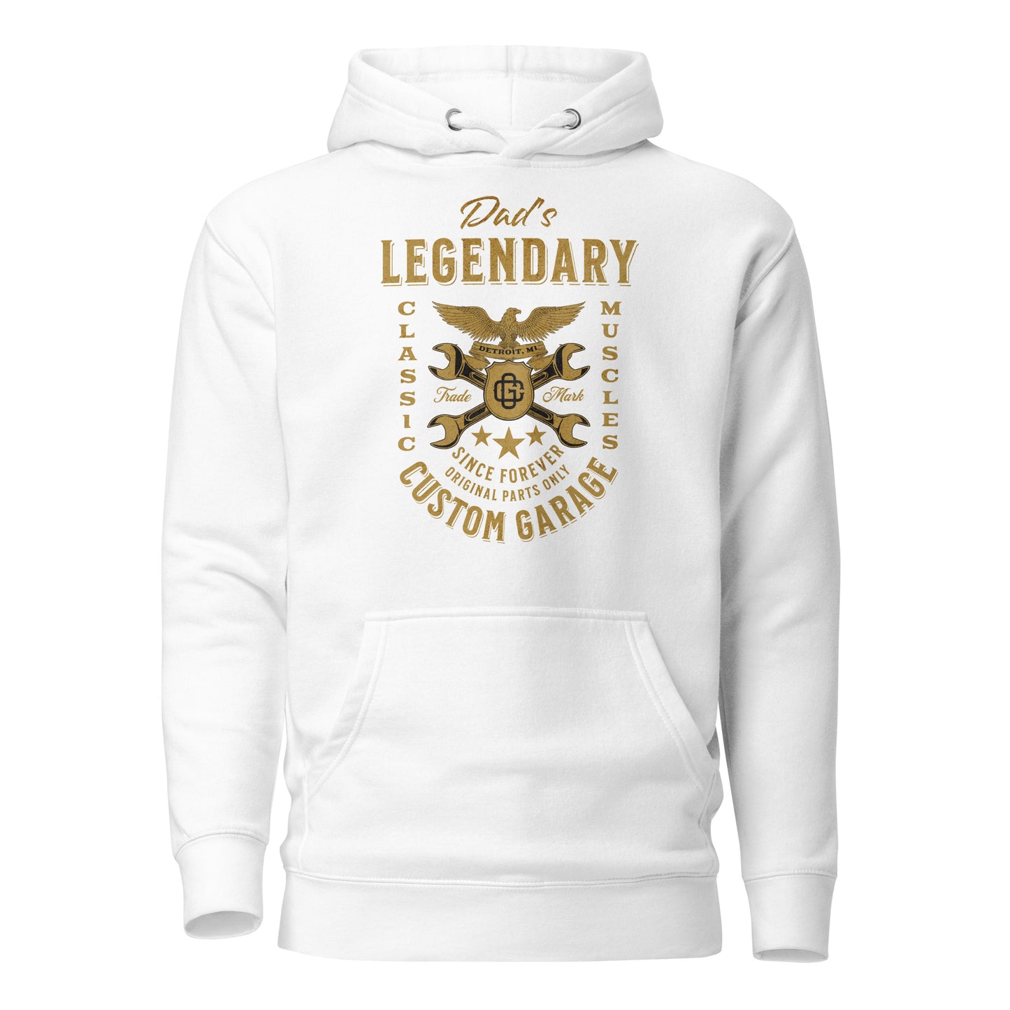 Dad's Legendary Custom Garage Hoodie Gift for Dad White