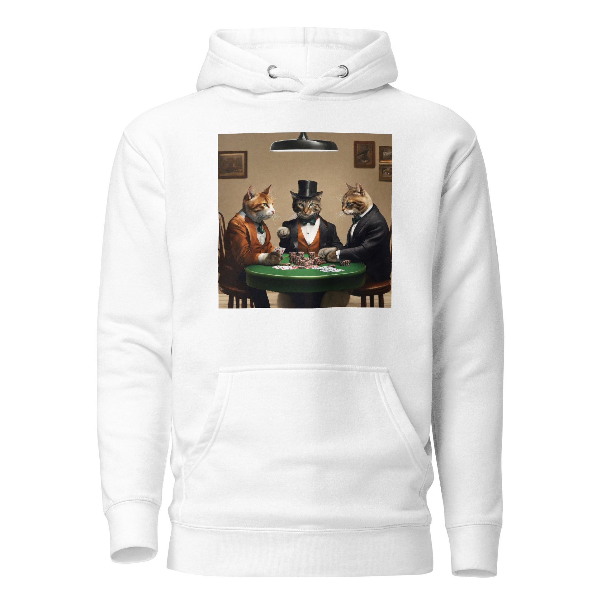 Cats Playing Poker Men's Funny Hoodie White