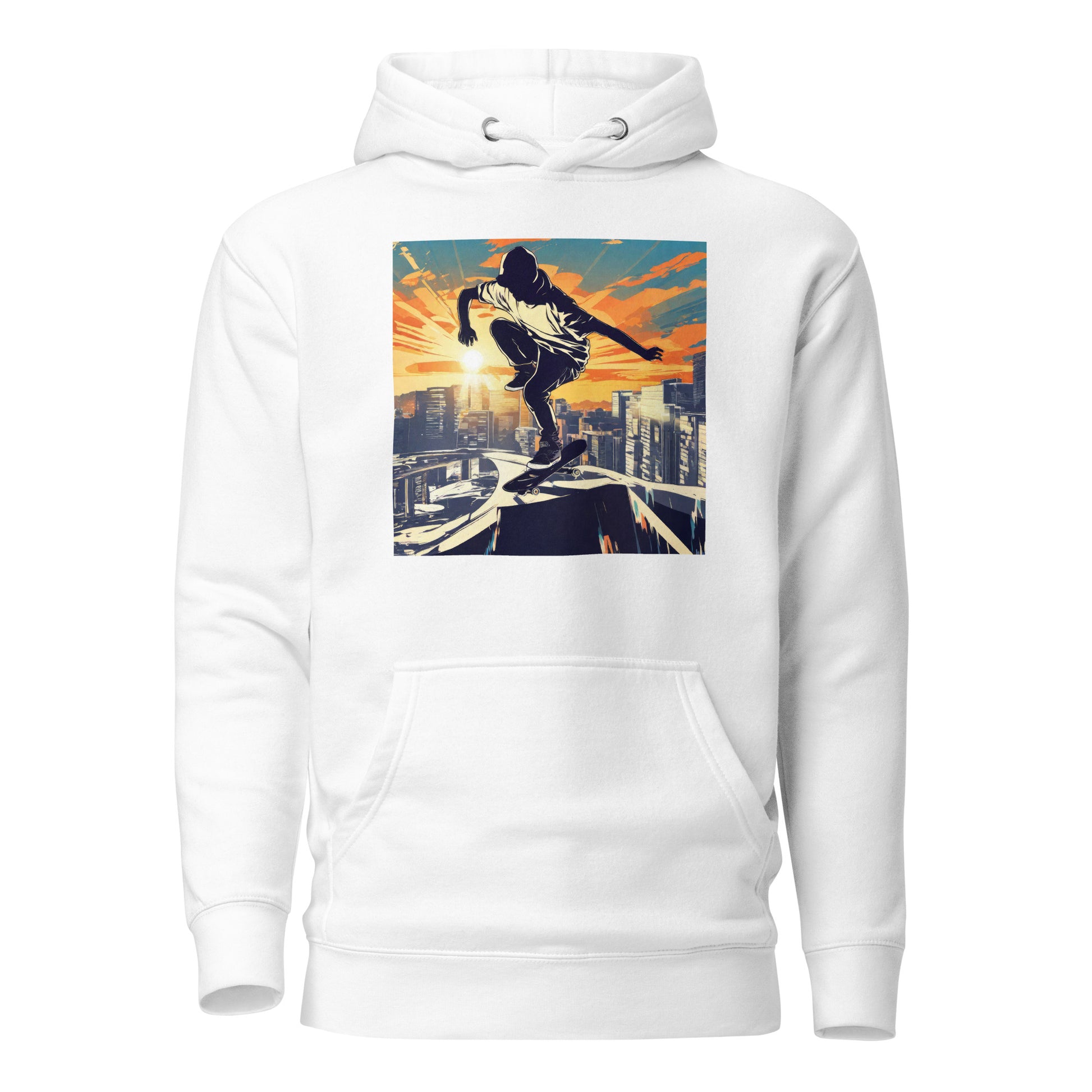 Skateboarding in the City Men's Graphic Hoodie White