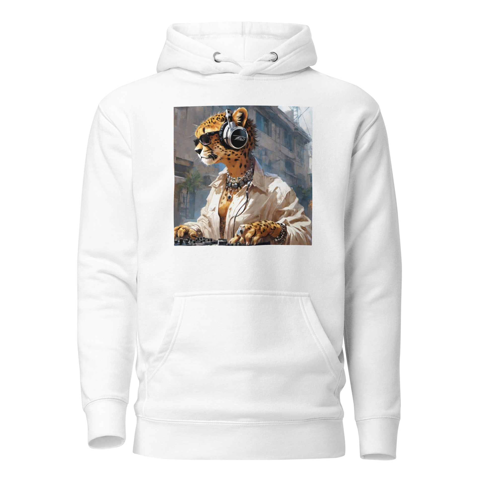 Leopard DJing Men's Graphic Hoodie White