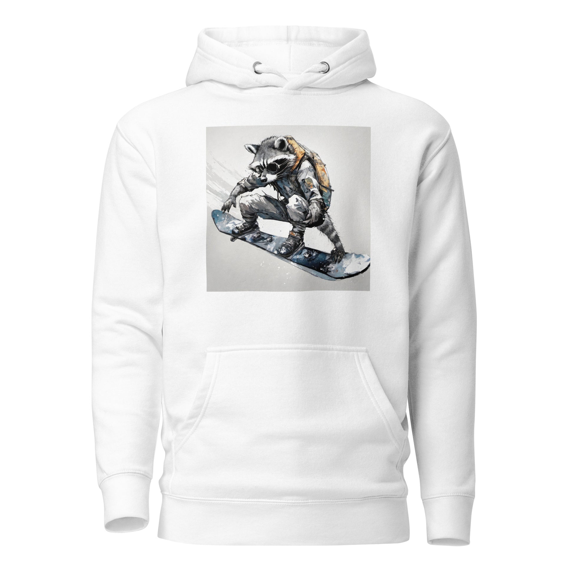 Raccoon Snowboarder Men's Winter Hoodie White