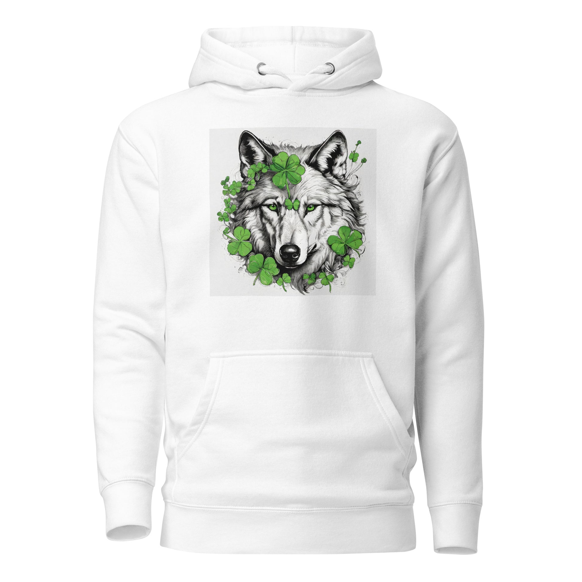 Wolf & Shamrock Lucky St Patrick's Day Men's Hoodie White