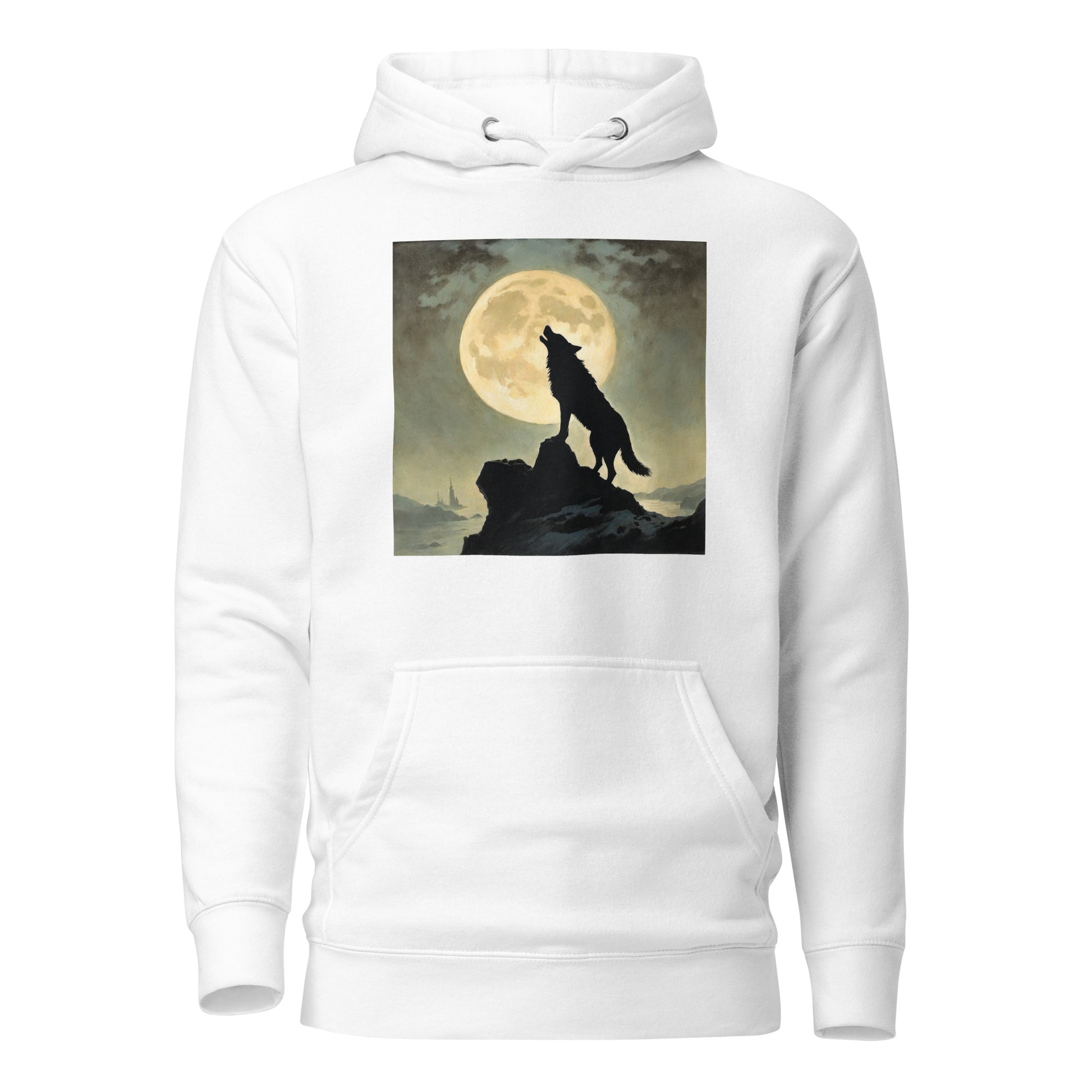 Wolf Howling at Moon Halloween Men's Hoodie White