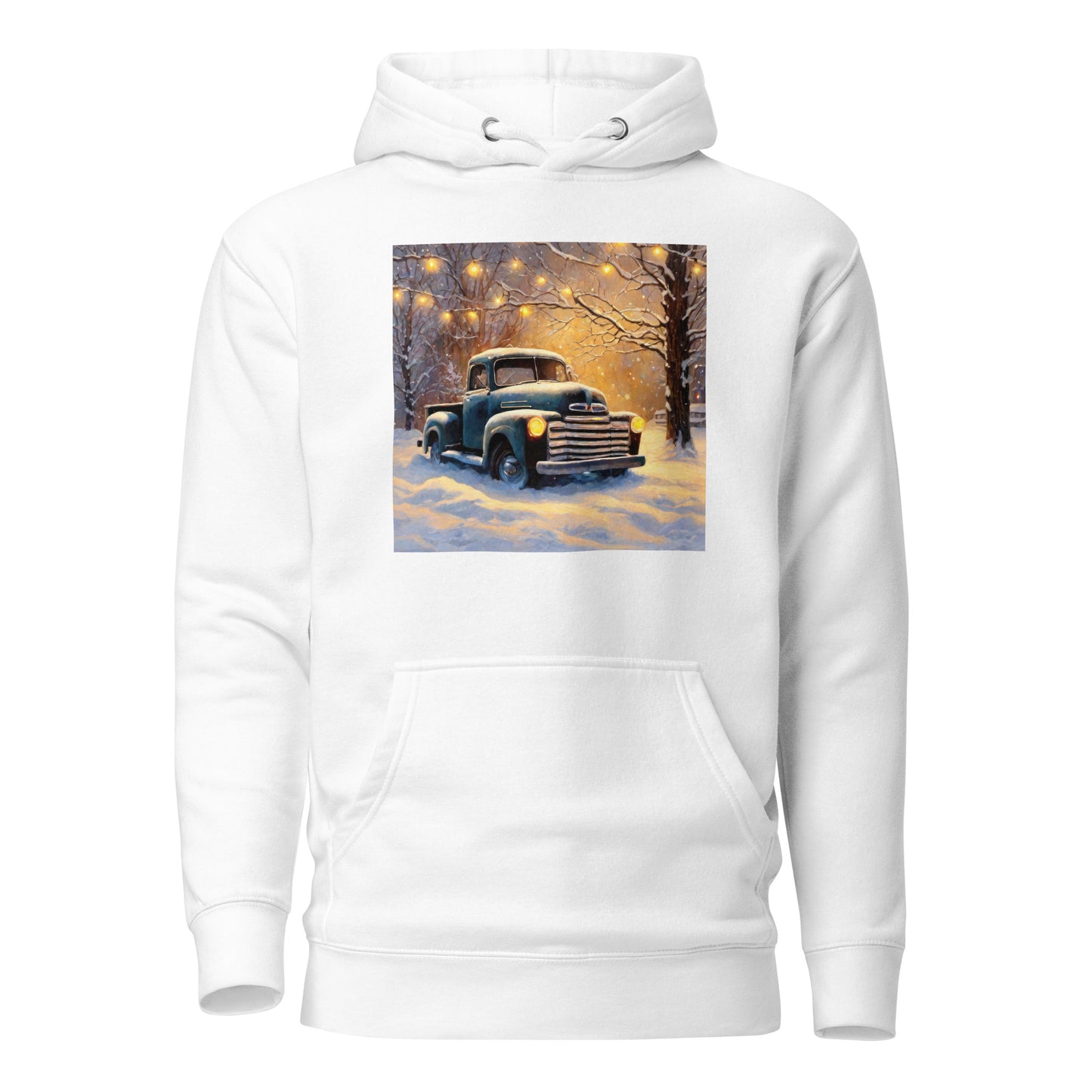 Old Pickup Truck in Winter Scene Christmas Men's Hoodie White