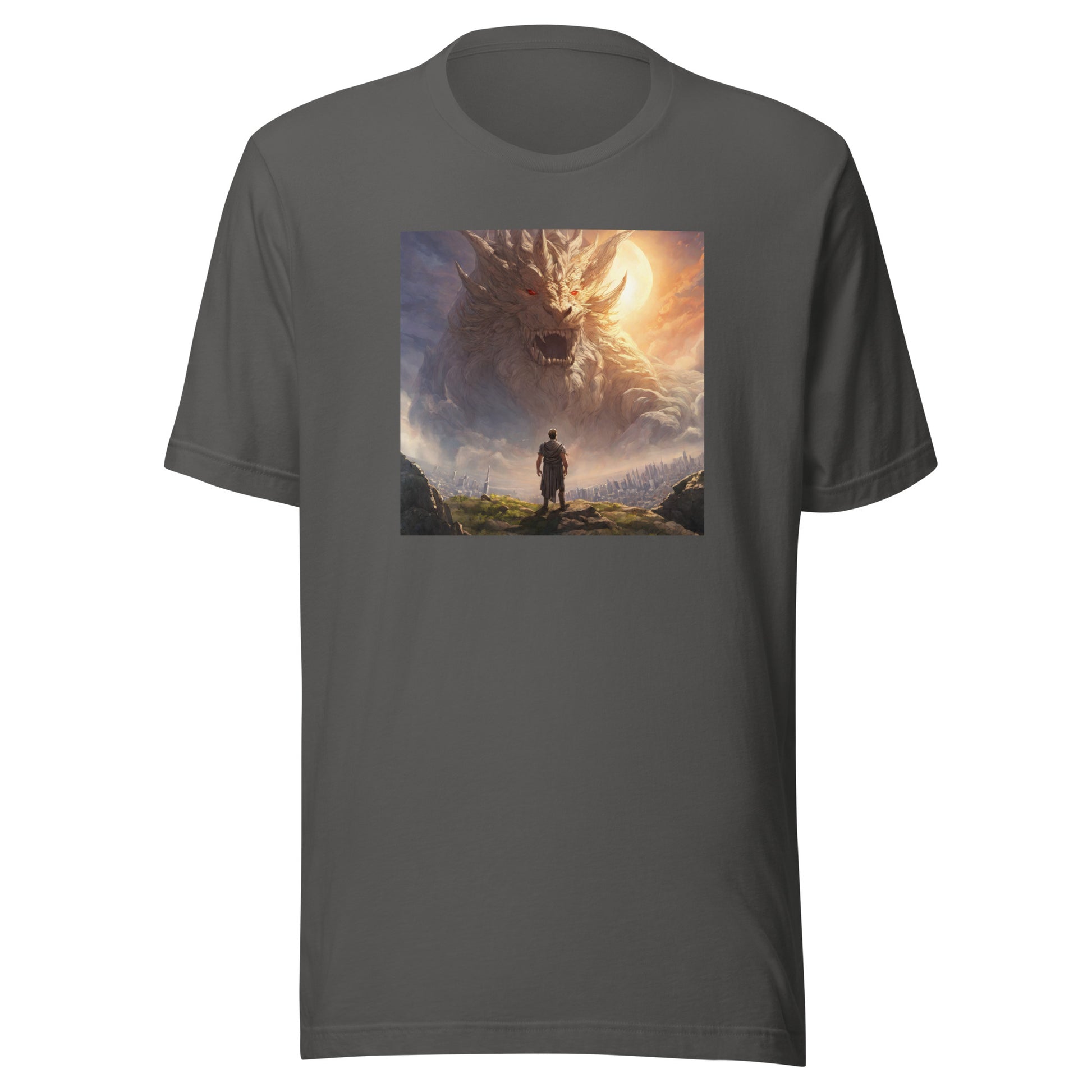 Small Warrior Facing a Giant Beast Men's T-Shirt Asphalt