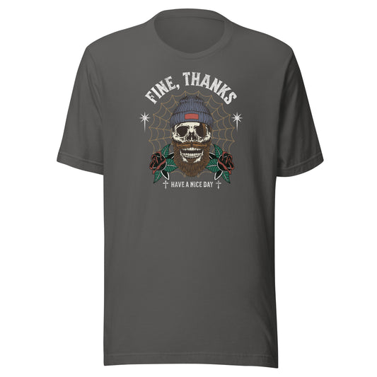 Fine Thanks Skull Men's Funny T-Shirt Asphalt