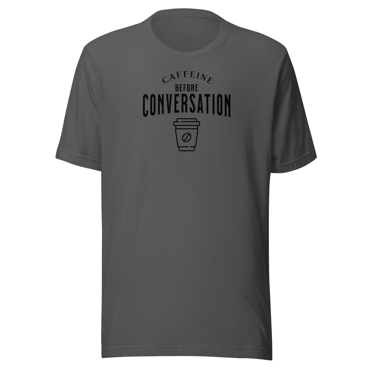 Caffeine Before Conversation Men's Funny T-Shirt Asphalt