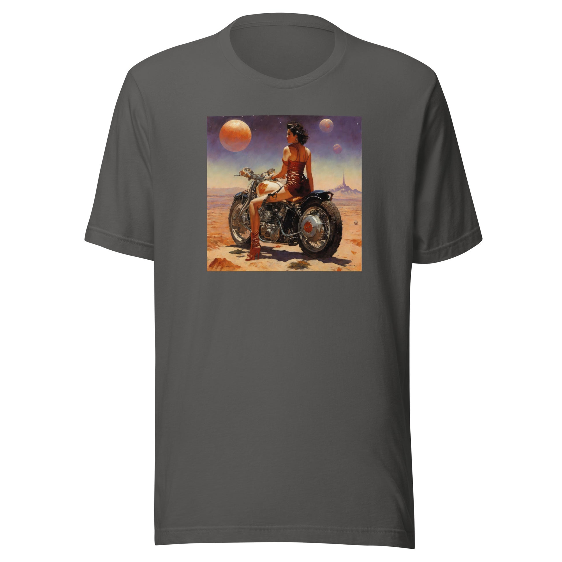 Biker Babe in Space Men's Sci-Fi T-Shirt Asphalt