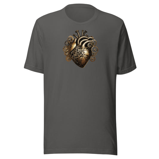 Gear and Valve Heart Men's Steampunk T-Shirt Asphalt