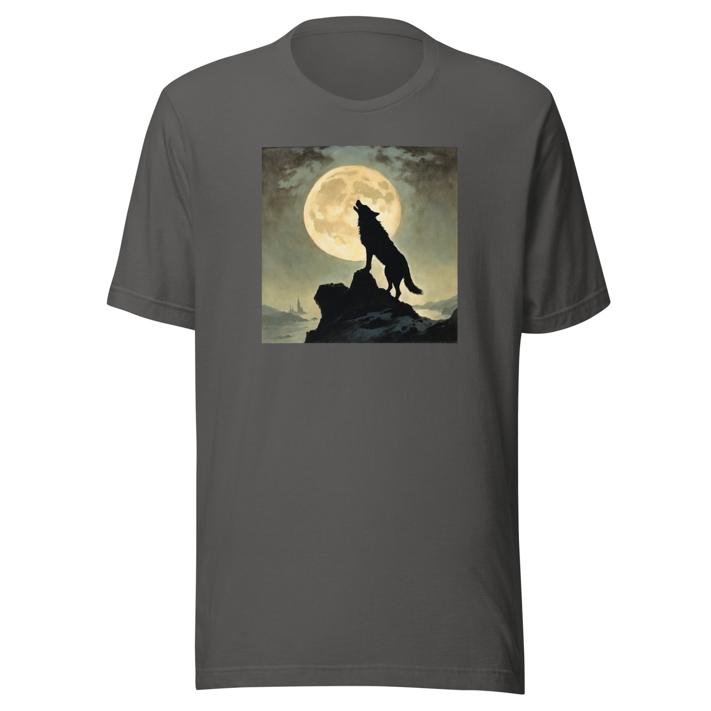 Wolf Howling at Moon Halloween Men's T-Shirt Asphalt